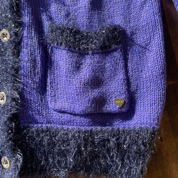Authentic Juicy Couture Purple Cardigan Sweater- Blk Sparkle, Fluffy Trim Sz 12 - Picture 7 of 15